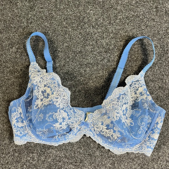 Soma Other - Soma Lamour Lace Plunge Bra 36C Blue White Floral Lace Mesh Underwire Embroidery